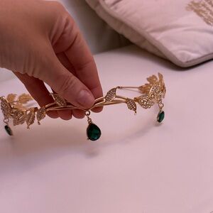 Elegant Gold and Green Leaf Headband